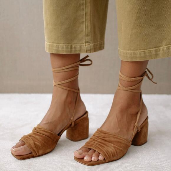 Alohas Kahlo Suede Ankle Tie Heeled Sandal in Camel - Picture 10 of 10